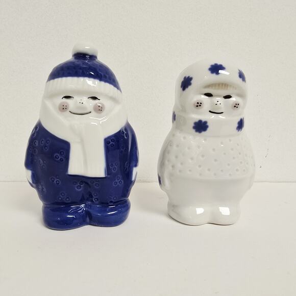 Porsgrund Norway Kari Norman Blue White Winter Snow Girl Boy Porcelain Figurines - Picture 2 of 9
